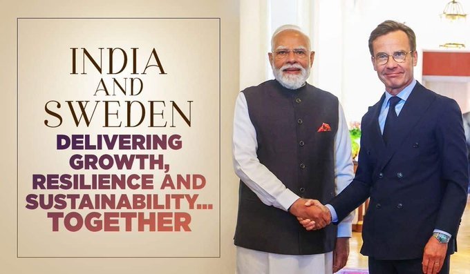 प्रधानमंत्री श्री मोदी ने स्वीडन के प्रधानमंत्री उल्फ क्रिस्टर्सन के साथ मिलकर भारत-स्वीडन संबंधों पर एक संयुक्त लेख लिखा