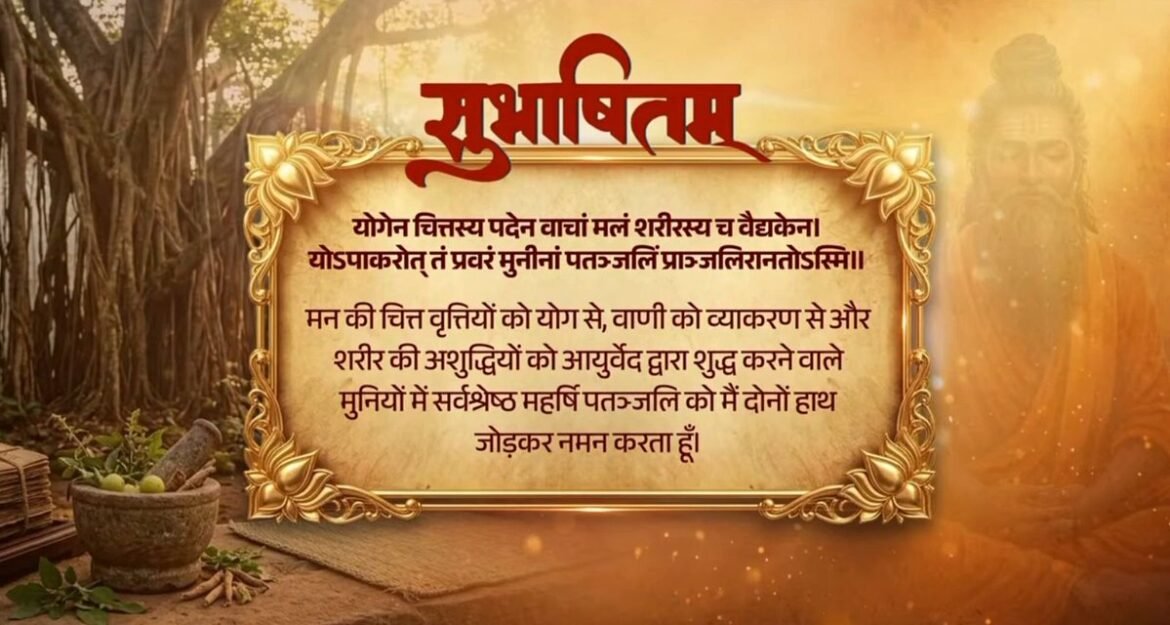 प्रधानमंत्री ने योग ऋषि महर्षि पतंजलि के सम्मान में और योग की महत्ता को प्रतिपादित करते हुए एक संस्कृत सुभाषित साझा किया