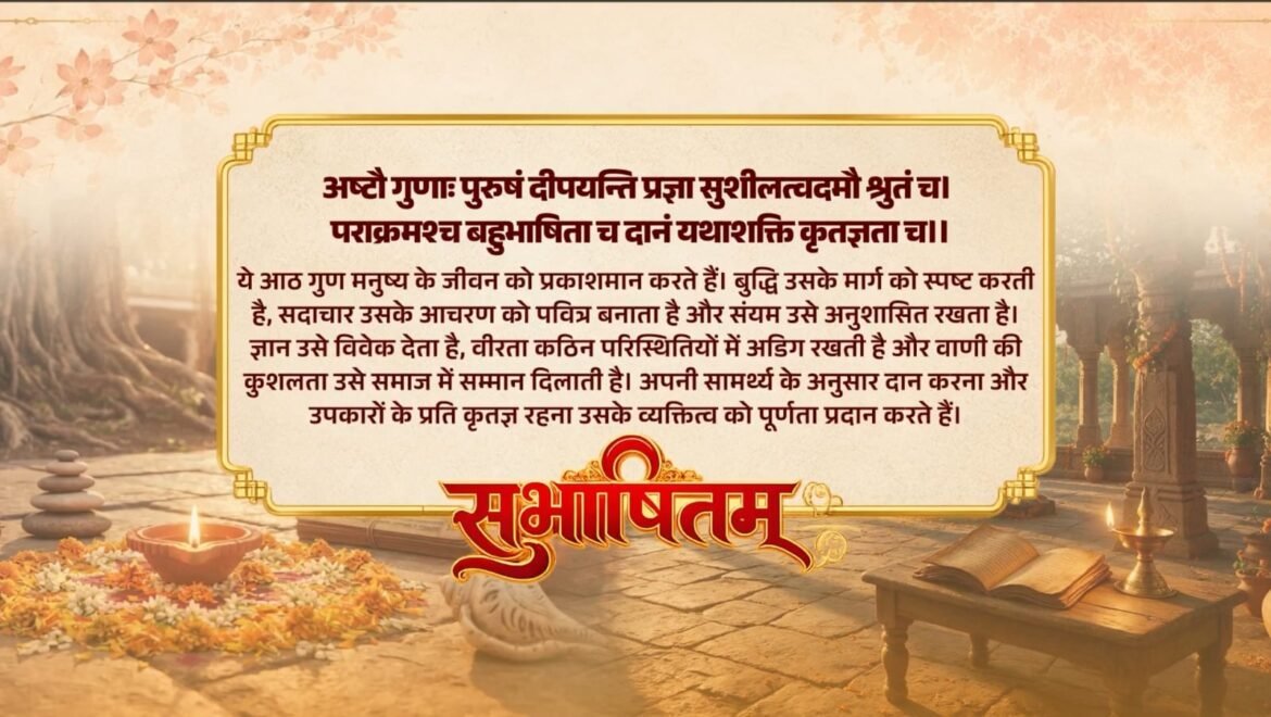 प्रधानमंत्री ने व्यक्ति के जीवन को प्रकाशमान और उसके चरित्र का निर्माण करने वाले आठ आवश्यक गुणों को दर्शाने वाले संस्कृत सुभाषितम् को साझा किया